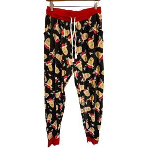 Burts Bees Organic Pajama Pants Christmas Jolly Reindeer Santa Joggers Size Med
